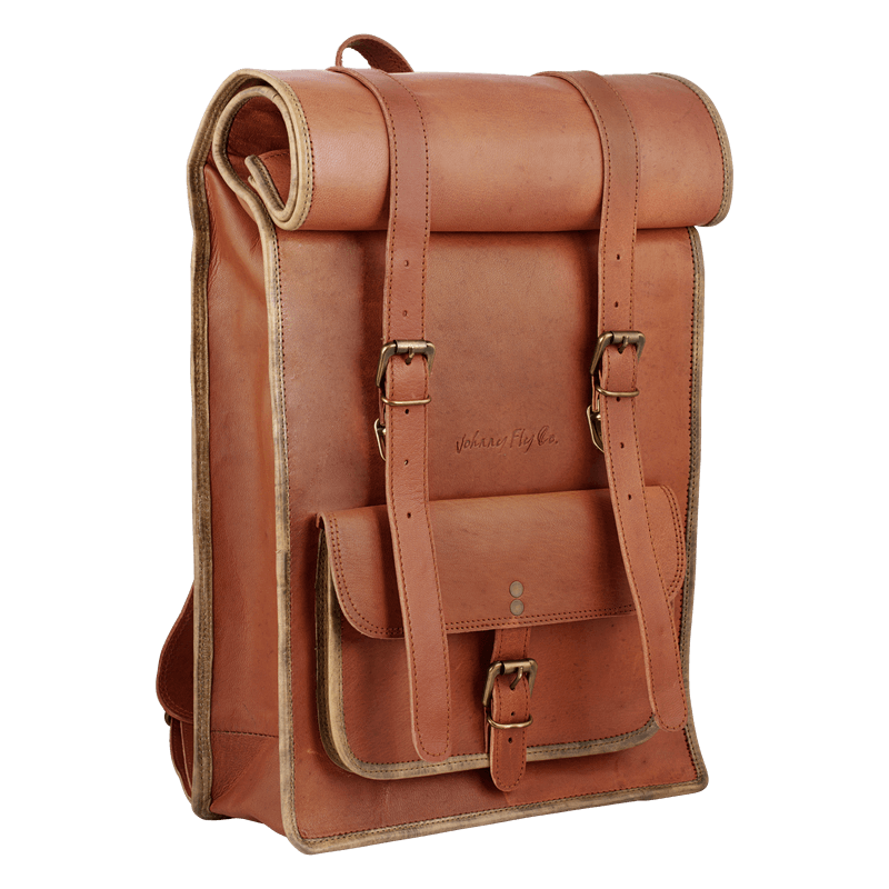 Johnny Fly Co. Rolltop vintage ruzak heren bruin zijkant en voorkant