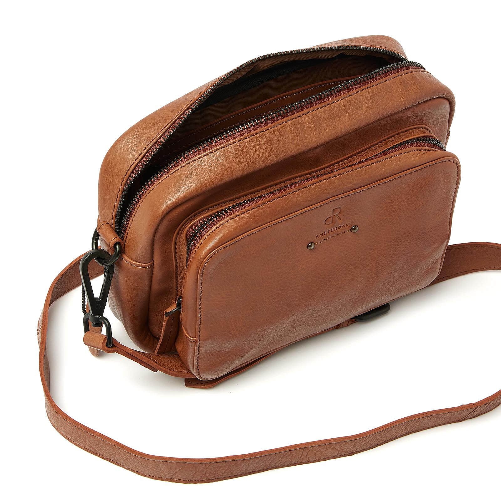 dR Amsterdam Crossbodytas Tampa 933738 cognac binnenkant