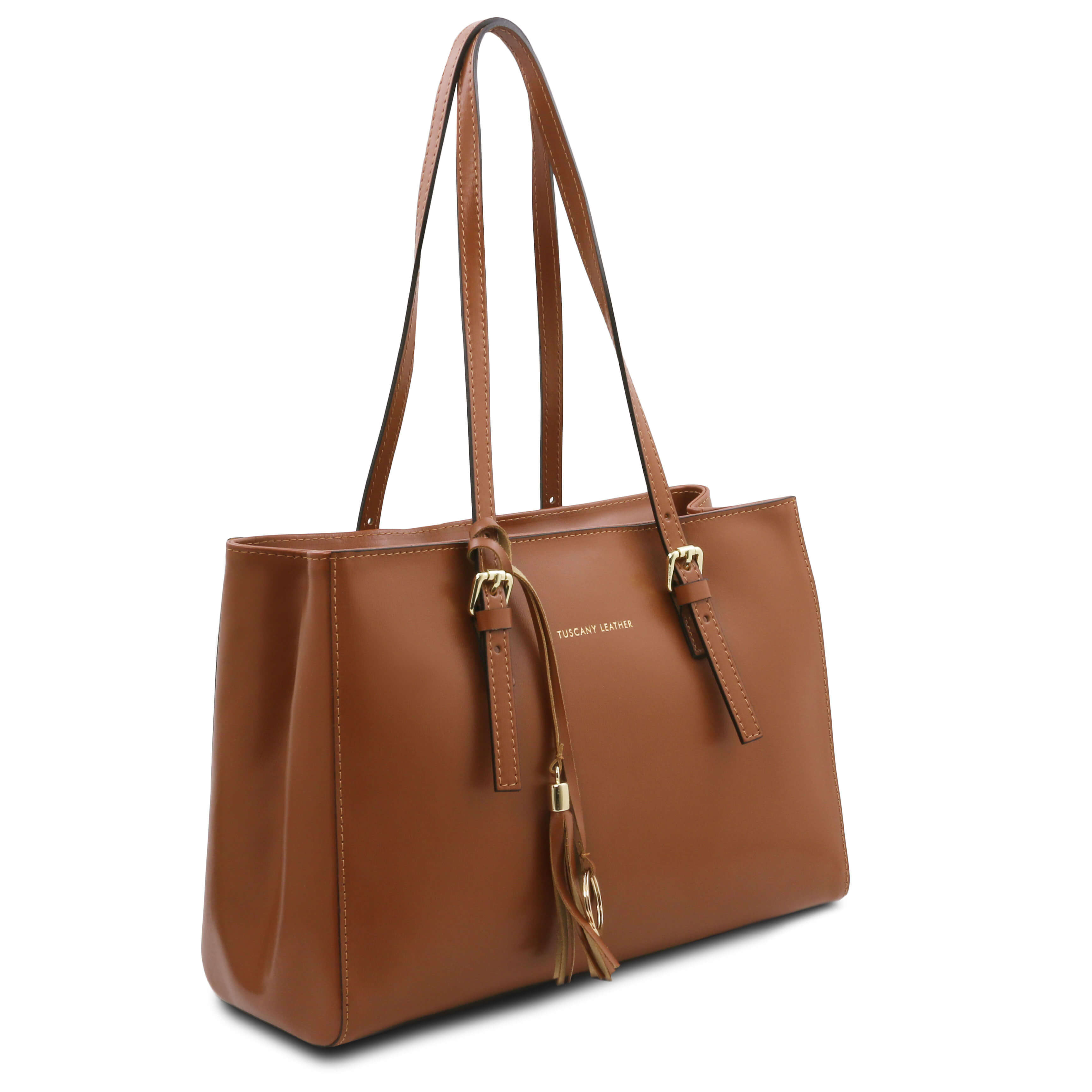 Tuscany Leather shoppers dames TL Bag TL142037 cognac zijkant