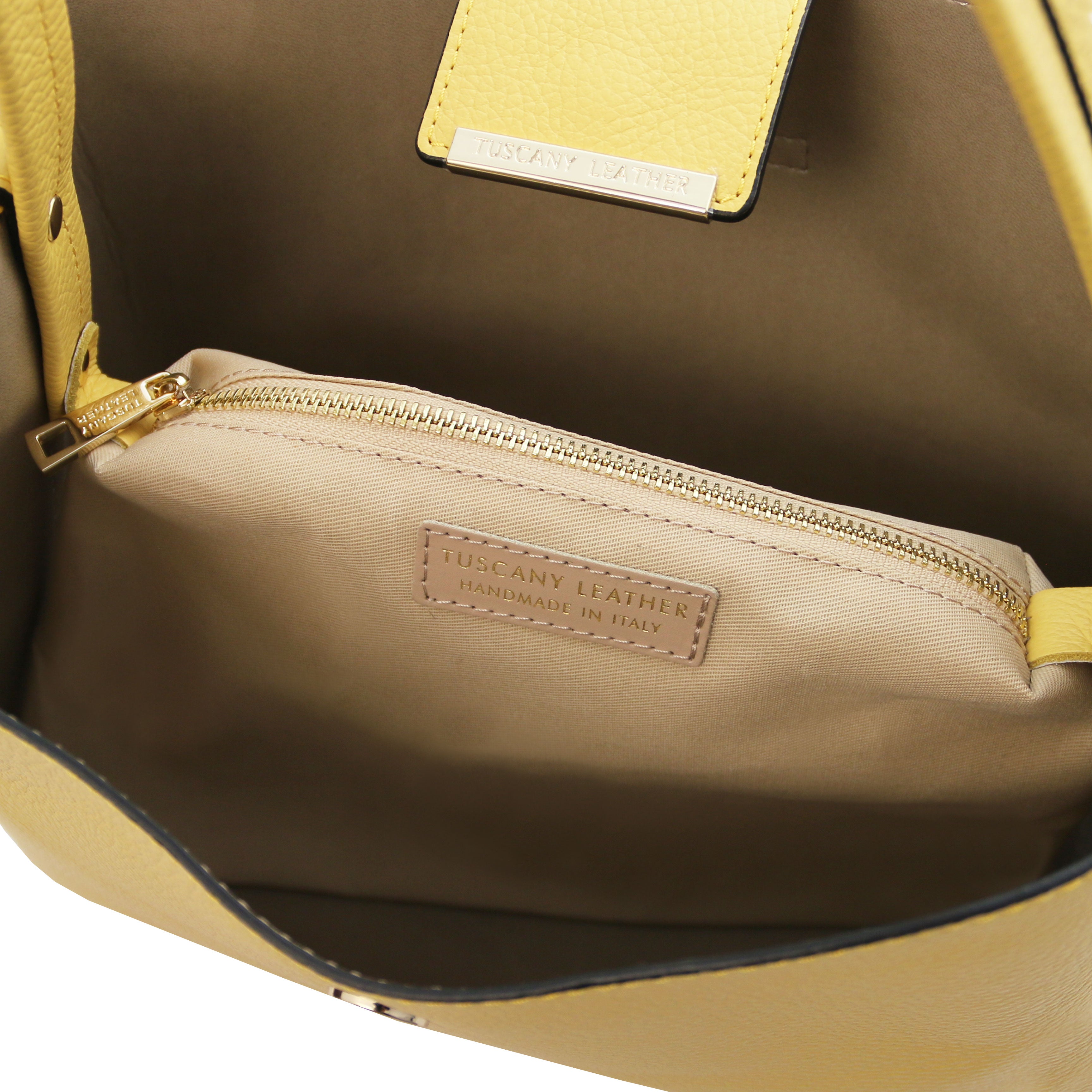 Tuscany Leather handtassen dames Clio TL142356 pastel yellow binnenkant