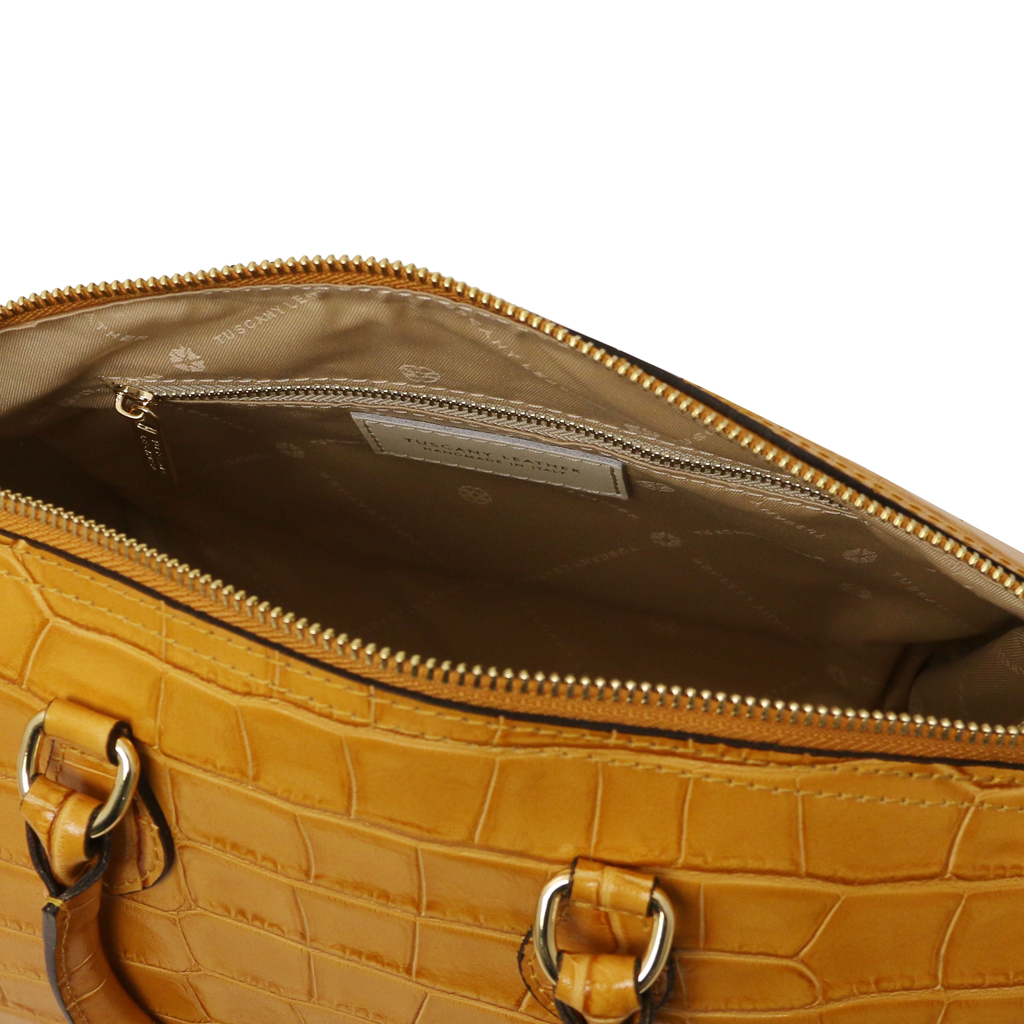 Tuscany Leather handtas Layla croco TL142398 caramel binnenkant