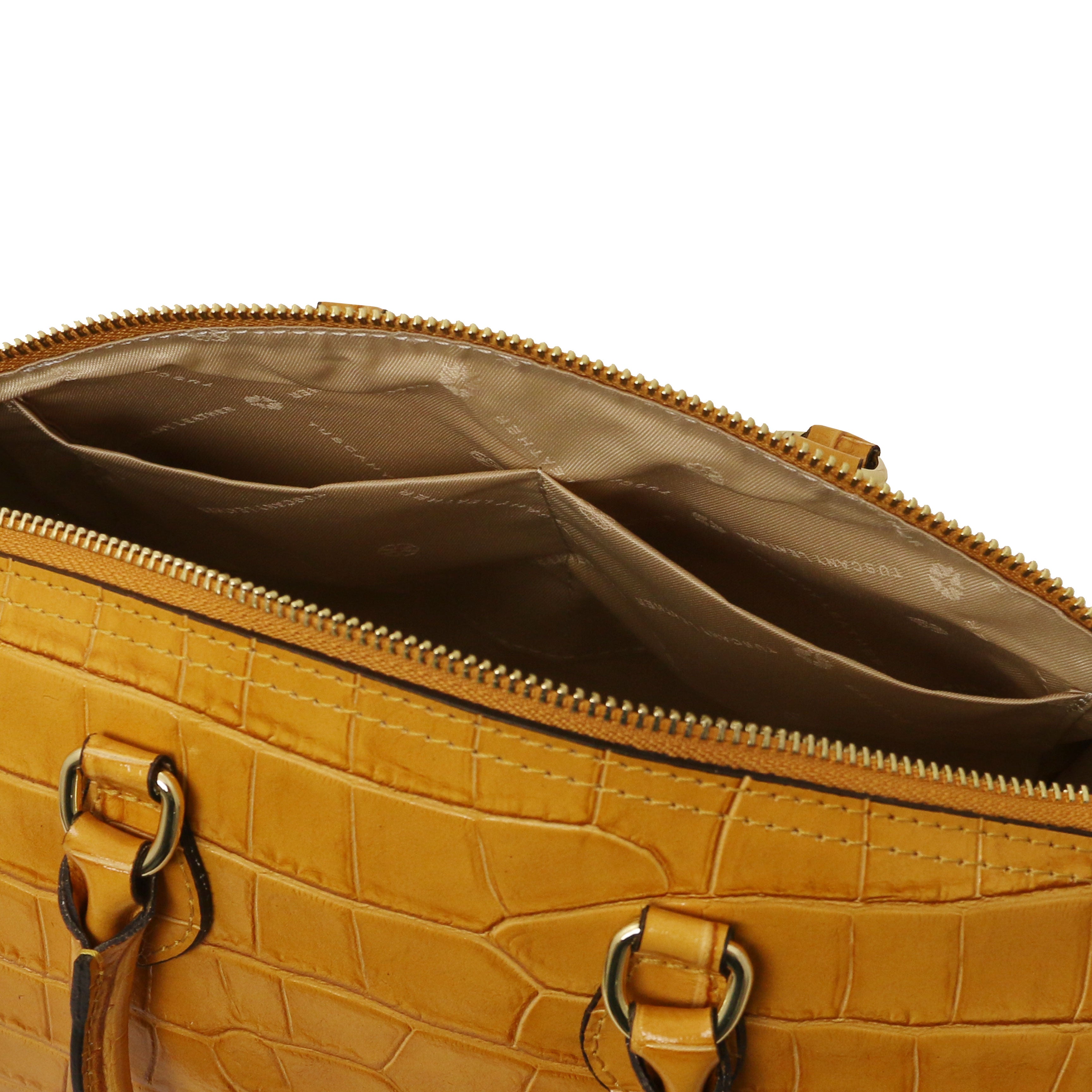 Tuscany Leather handtas Layla croco TL142398 caramel binnenvakken