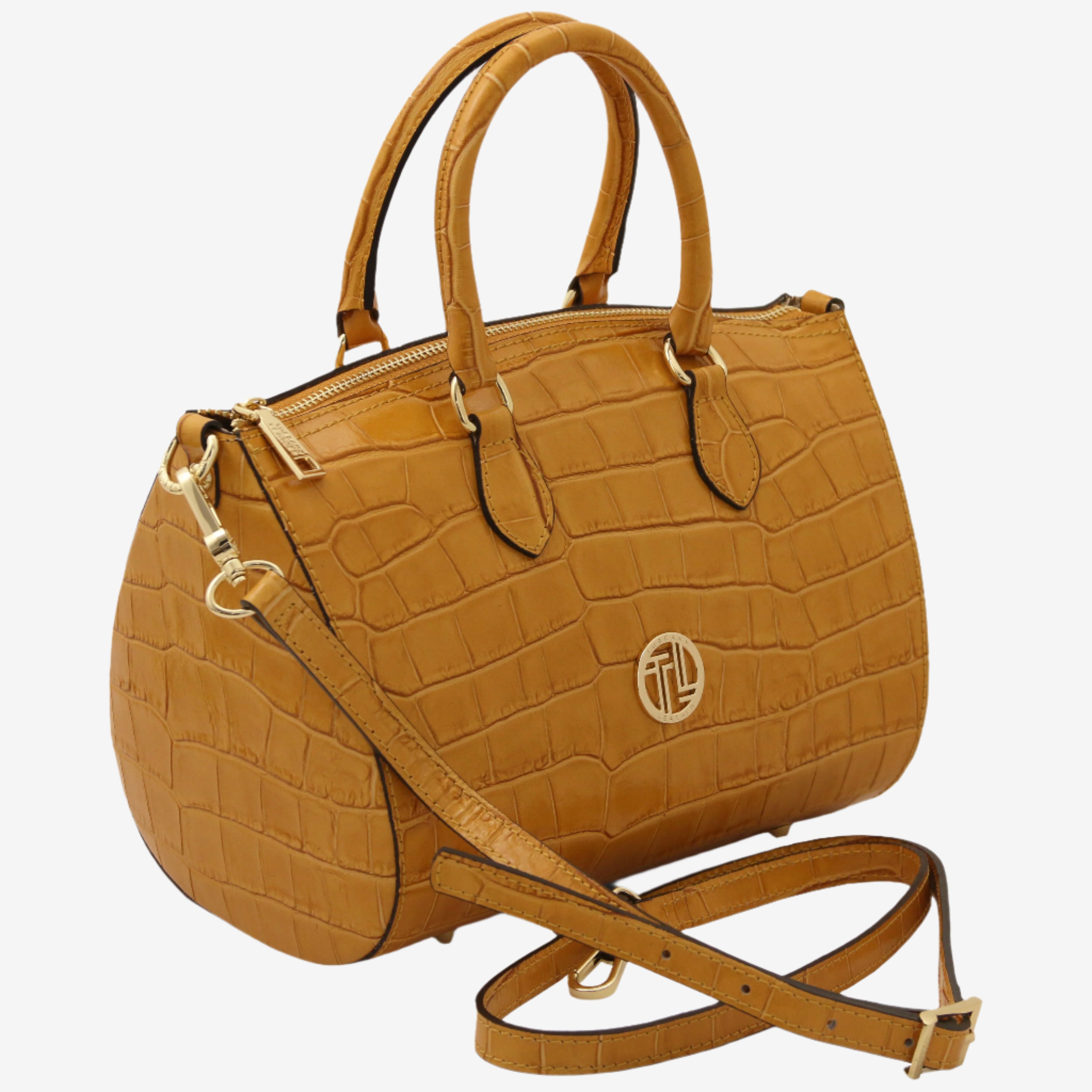 Tuscany Leather handtas Layla croco TL142398 caramel zijkant