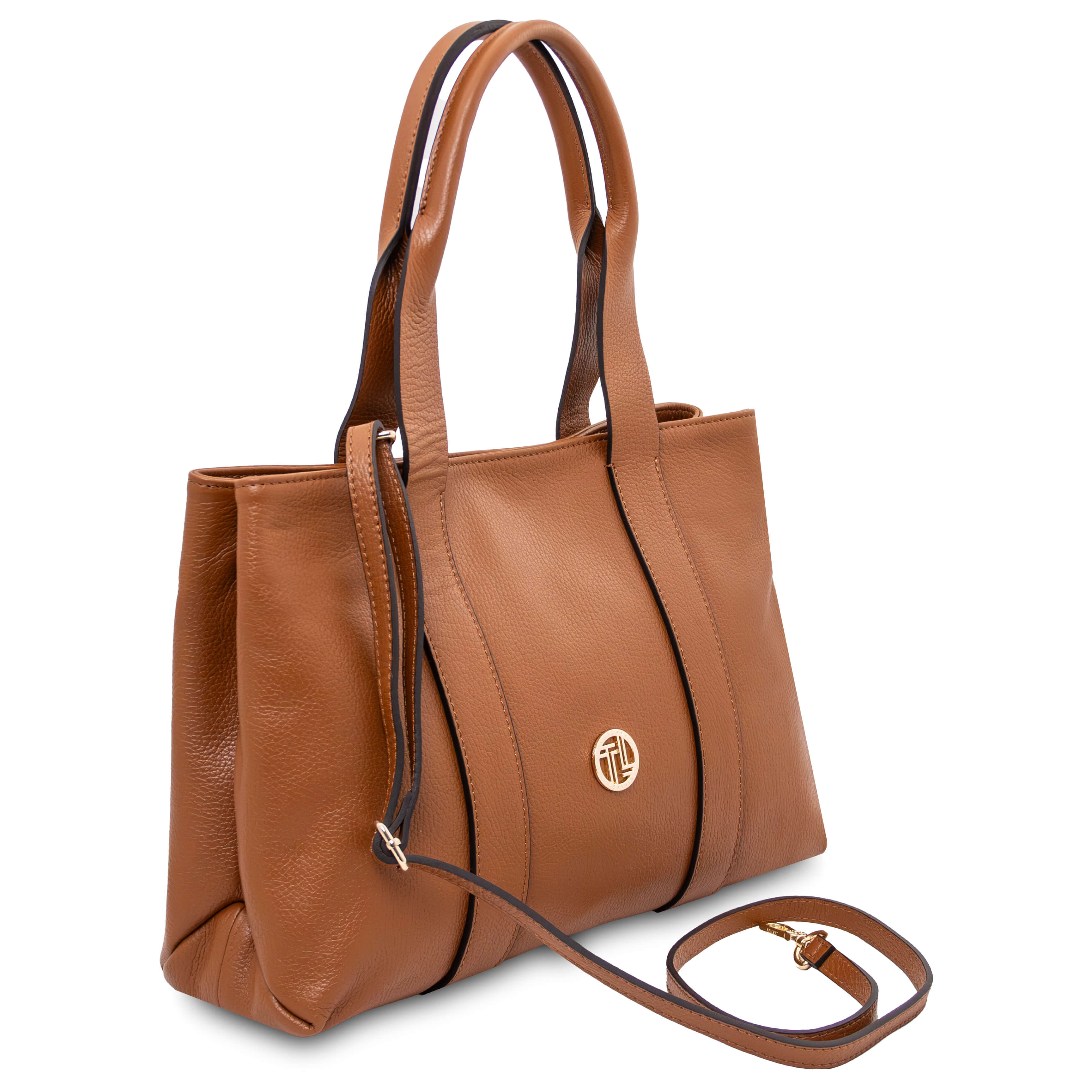 Tuscany Leather shoppers dames Callie TL142415 cognac zijkant