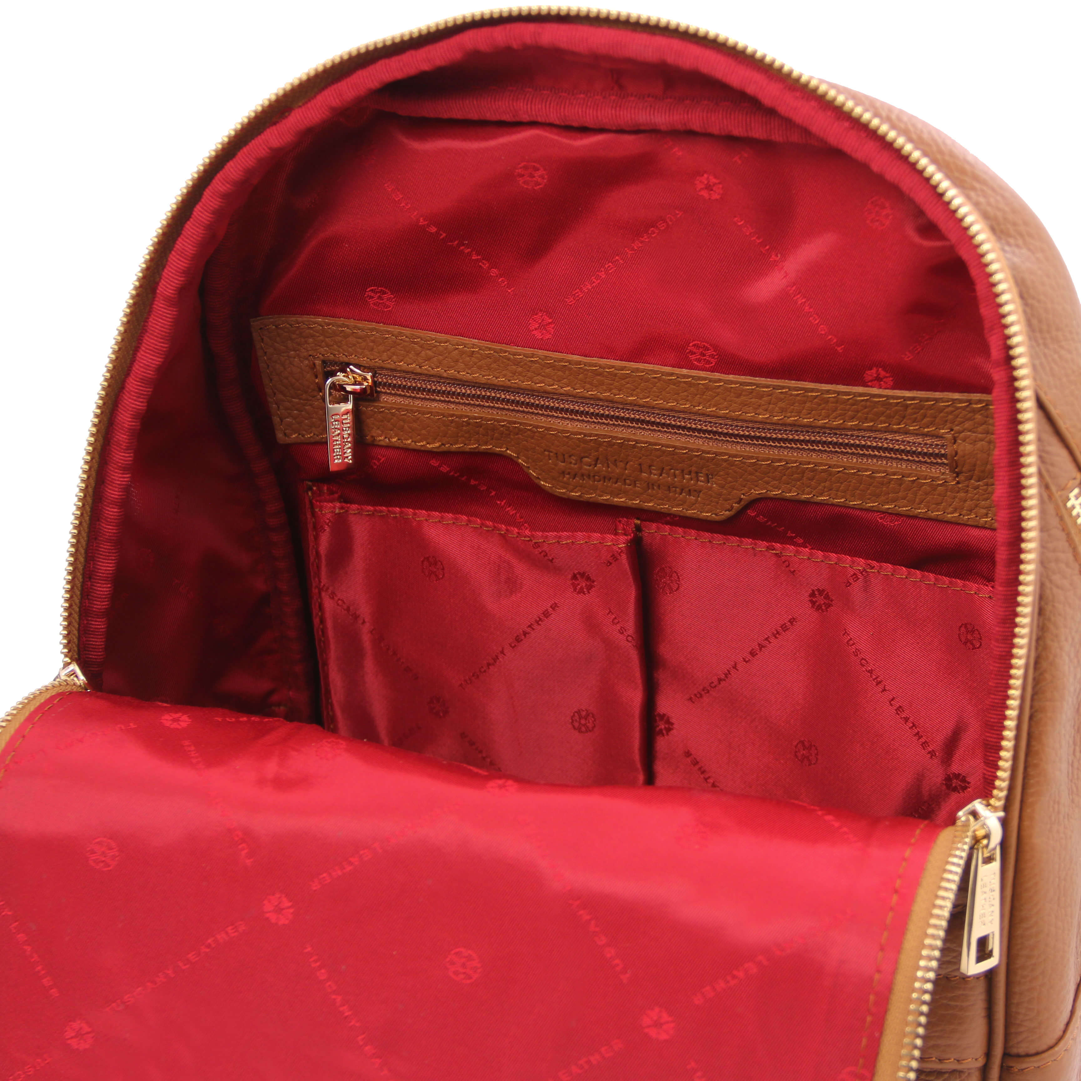 Tuscany Leather rugtas leer TL Bag cognac binnenkant