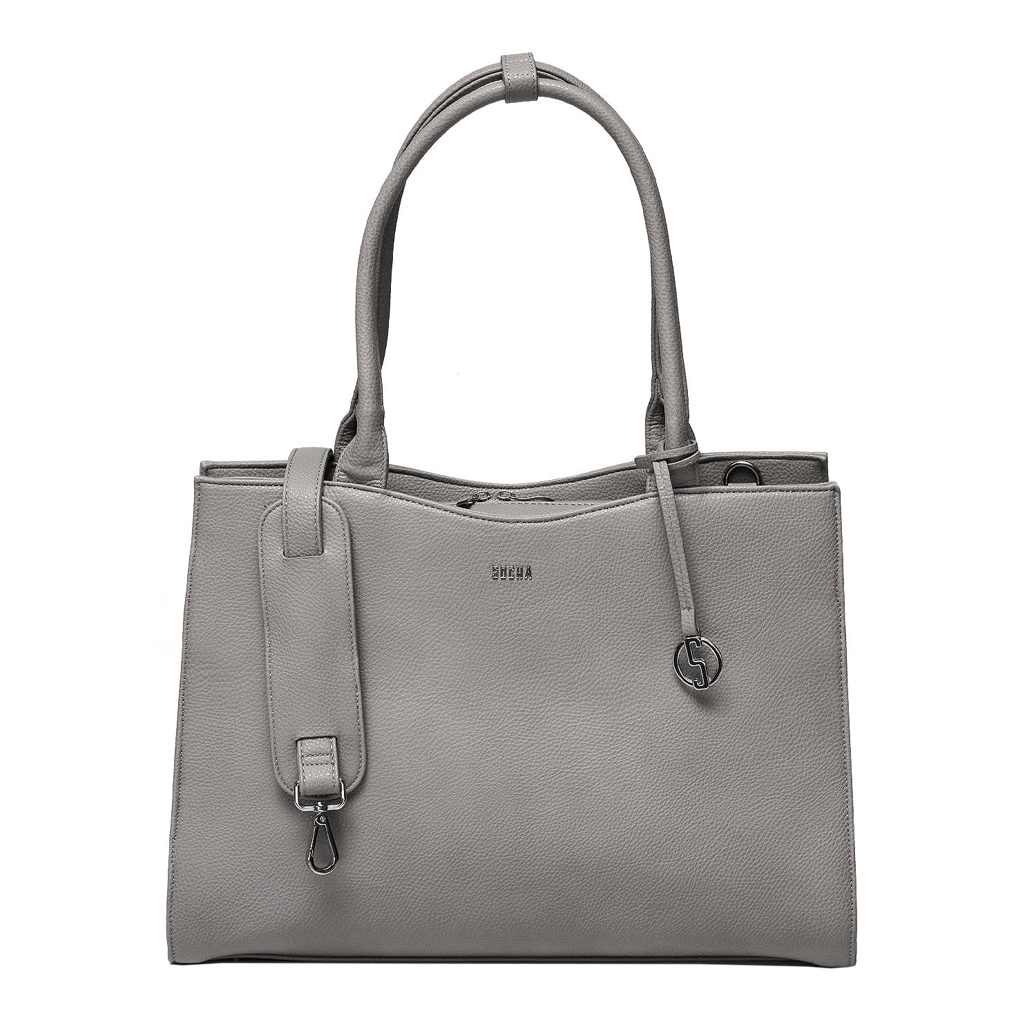 Socha straight line grijs 15.6 inch werktas voor dames voorkant en schouderband tas